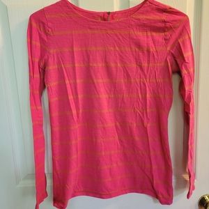 Bright Pink & Orange Striped Long Sleeve Tee with Zip, Loft, Small